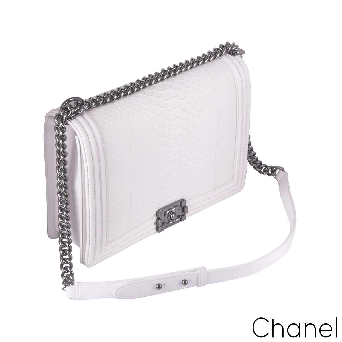 Chanel White Python Large Boy Bag | Rich Diamonds